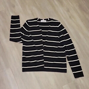 🛍Calvin Klein Black Grey and White Striped Open Front Cardigan Womens‎ Size L